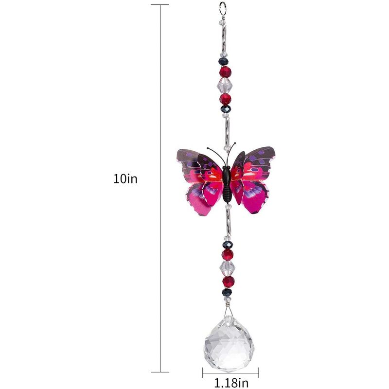 Colgante de mariposa de cristal fabricante de arcoíris adorno de espejo de coche ventana campana de jardín, rosa