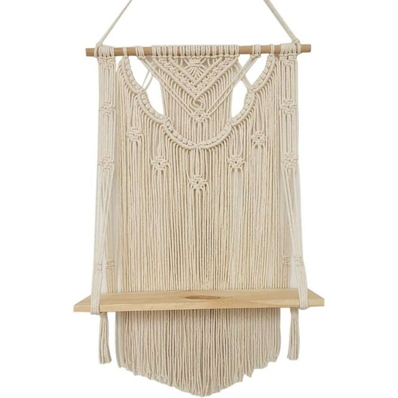 

Colgante de pared de encaje bohemio de madera hecho a mano, soporte de cuerda para colgar en la pared, tapiz, decoración, maceta colgante, estante de