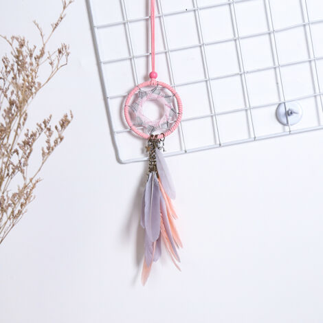Colgante de pared de plumas hecho a mano para el espejo retrovisor del coche (rosa)