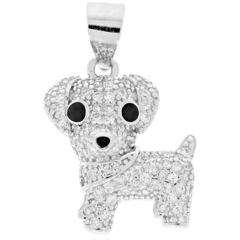 Colgante de perro de plata con circonitas c煤bicas Colgante de perro rodiado para mujer Plata