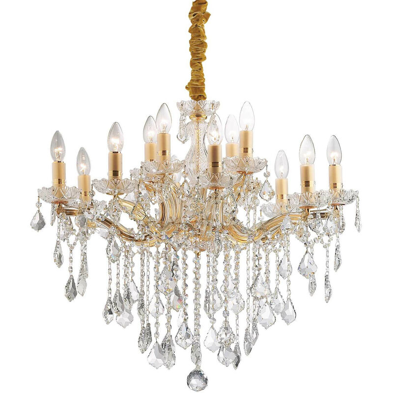 

Ideal Lux Florian - Lámpara de araña de cristal de 12 luces, acabado dorado, E14