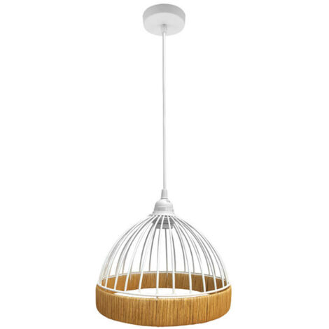 Colgante Gaston 1xe27 Blanco/natural Regx25x25cm C/metal Y Rattan
