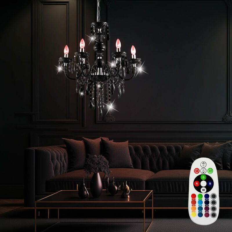 

Lámpara colgante lámpara de techo con control remoto negro en un juego que incluye bombillas LED RGB