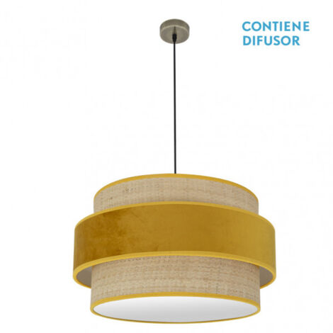 Colgante reyes 3xe27 cuero/natural-yema regx60x60 cm