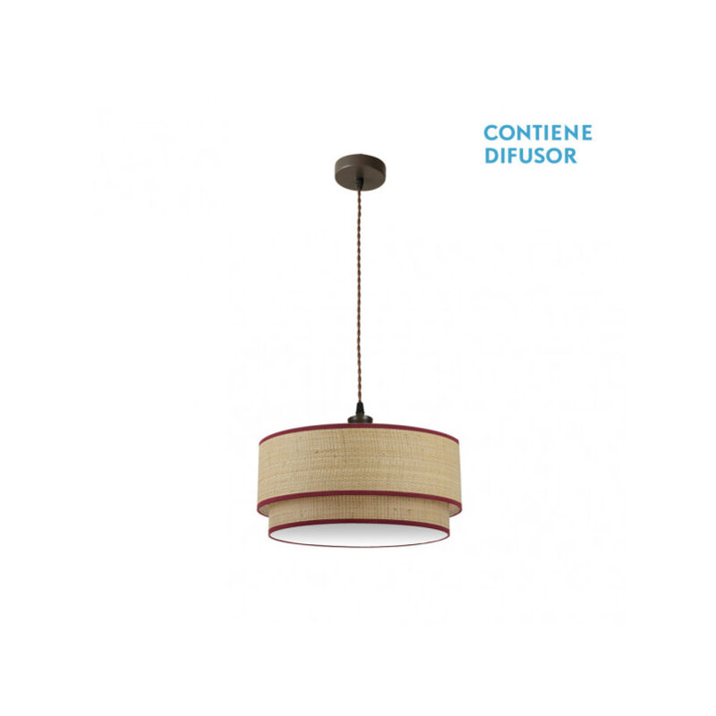 Fabrilamp Lampe suspendue naturelle/rouge avec abat-jour 2 lumières modèle Roque