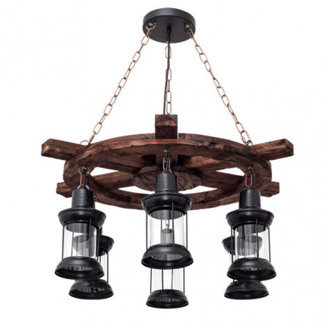Colgante rustico finca 6xe27 timonel negro regx75x75 cm
