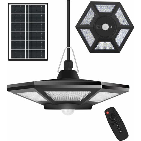 GOECO Colgante Solar, Lámpara Solar de Exterior con Sensor de Movimiento, 180LEDs Lámpara Solar de Interior con Mando a Distancia, IP65 Luz Solar de Exterior para Jardín, Garaje, Casas