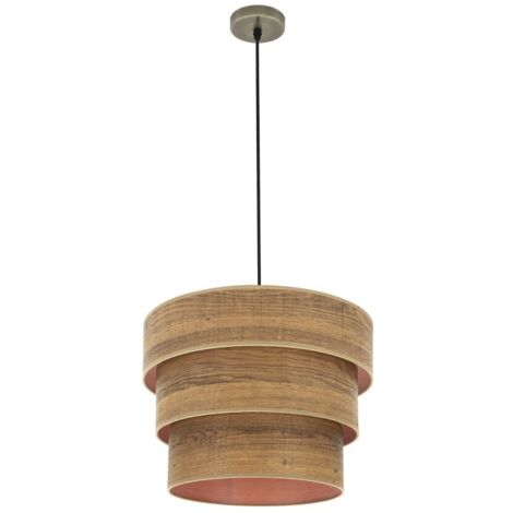 Colgante triple smile 1xe27 cuero/madera oscura regx40x40 cm
