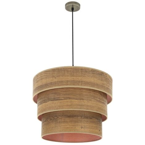 Colgante triple smile 3xe27 cuero/madera oscura regx50x50 cm