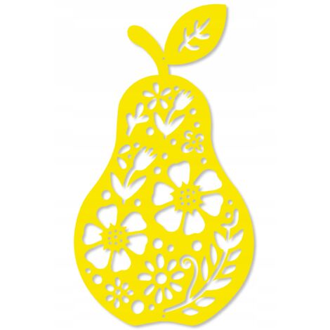 Colgante Z85 con forma de pera, adorno calado de fruta otoñal, 16 x 20 cm, amarillo.