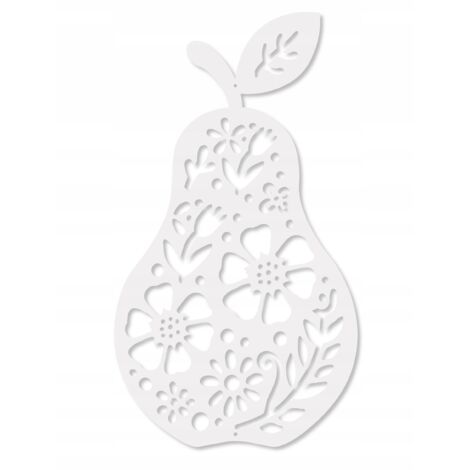 Colgante Z85 con forma de pera, adorno calado de fruta otoñal, 16 x 20 cm, blanco.