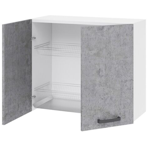 Colgantes cocina 80x32x72 cm de madera blanca fresada y hormigón con dos puertas - Antartide