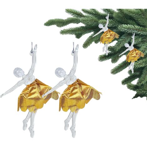 Colgantes de árbol de Navidad en juego de 2 - Bailarina con vestido dorado 15x9x2,5 cm