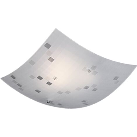 COLINA PLAFONIERA VETRO SATINATO CON DECORO QUADRATI TRASPARENTI L.30CM. E27