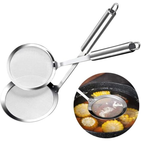 Colino in acciaio inox, 2 pezzi con inserti in schiuma, maglia fine, schiumarola da cucina, per filtrare residui di grasso e olio galleggianti (2 misure)