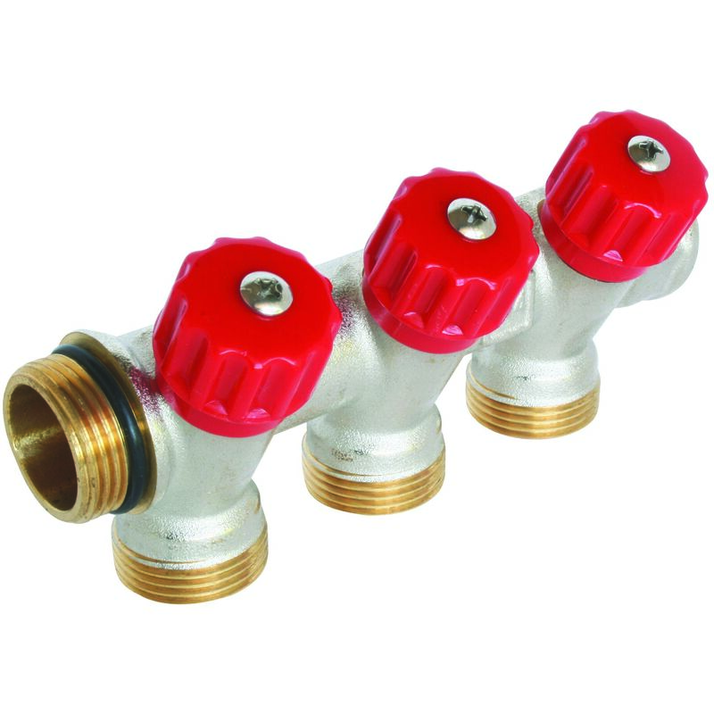 Collecteur de distribution 3 sorties, portée conique easy lock 3/4ek avec vannes