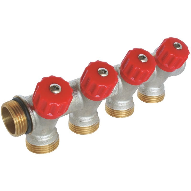 Collecteur de distribution 4 sorties, portée conique easy lock 3/4ek avec vannes