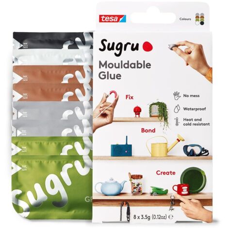 Colla modellabile Sugru di tesa, adesivo forte per tutti gli usi, confezione da 8 (8 x 3.5 g) in nero, bianco, verde, marrone e grigio