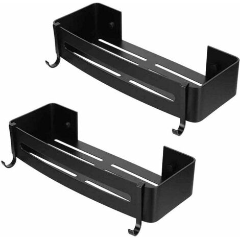Colla per mensola del bagno senza perforazione nera, cestello per doccia cestello portaoggetti per doccia (rettangolo in alluminio 2 confezioni) 30 x 13 x 3,5 cm