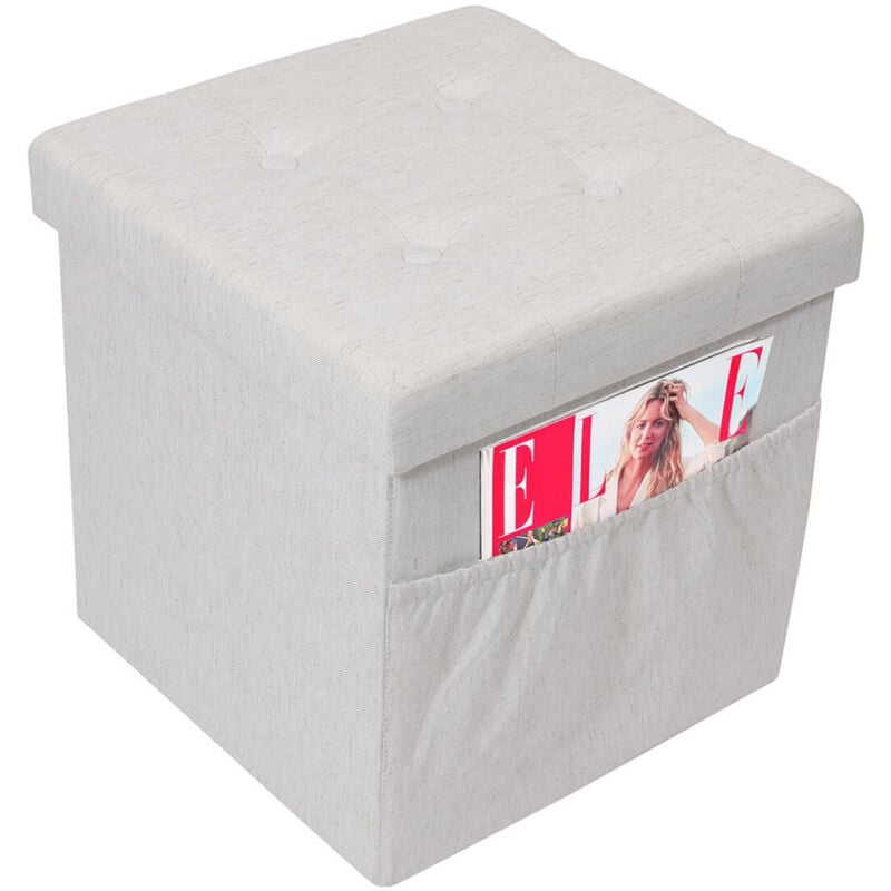 Colla - Pouf-Coffre Pliable Capitonné Blanc Chiné