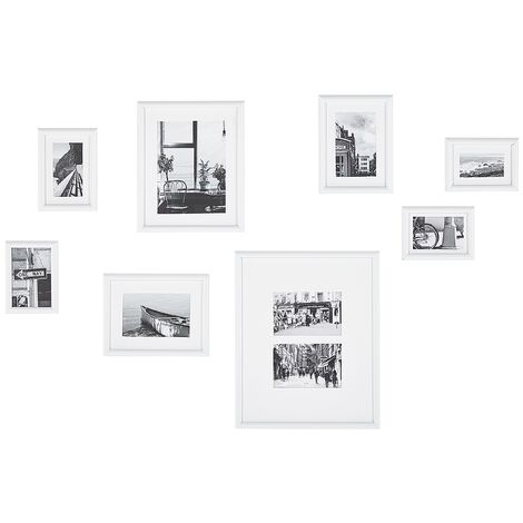 Collage Photos de 8 Cadres avec Crochets Différentes Tailles Blanc Garango - Blanc