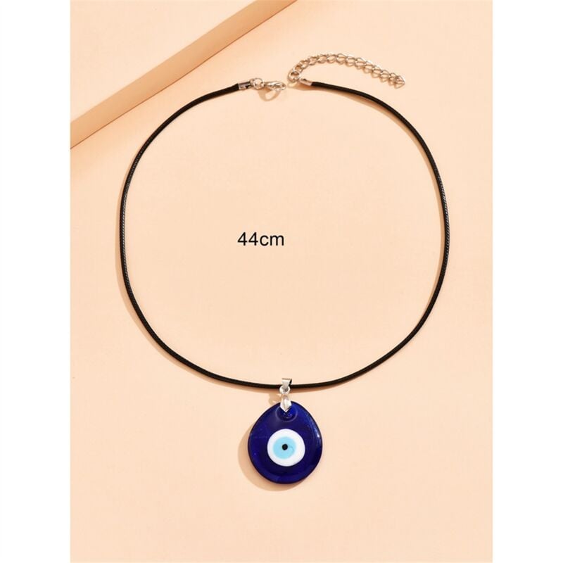 Image of Tlily - Collana con Ciondolo Occhio Blu, Catena nel Corda di Vetro, Pelle, Protezione Turca, Portafortuna per Donna Uomo