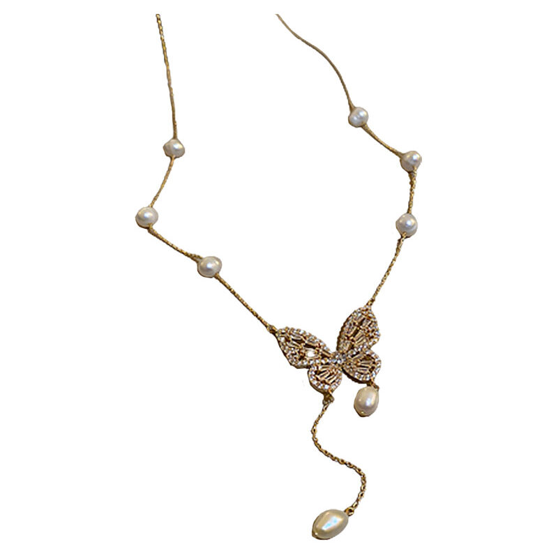 Collana in vero oro galvanizzato con perle d'acqua...