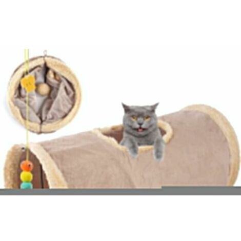 Collapsible Cat Tunnel with Caves, for Cat Suede Pet Toy for Kittens Puppy Rabbits Guinea Pigs Ferret Dia, with Balls and Fun Toys for Cats (Khaki)