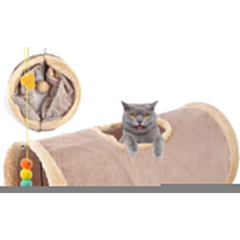Collapsible Cat Tunnel with Caves, for Cat Suede Pet Toy for Kittens Puppy Rabbits Guinea Pigs Ferret Dia, with Balls and Fun Toys for Cats (Khaki)