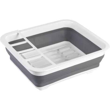 Collapsible dish drainer, plastic dish drainer, cutlery holder and plate rack, plastic, 36.5x13x31 cm, white - grey