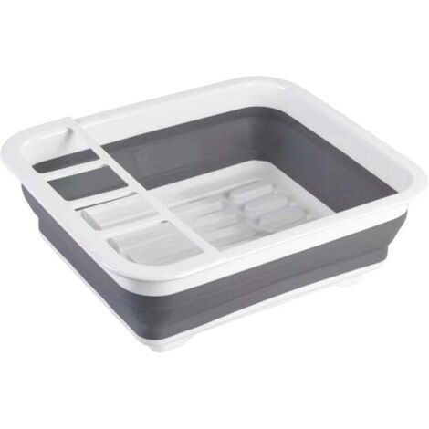 Collapsible dish drainer, plastic dish drainer, cutlery holder and plate rack, plastic, 36.5x13x31 cm, white - grey