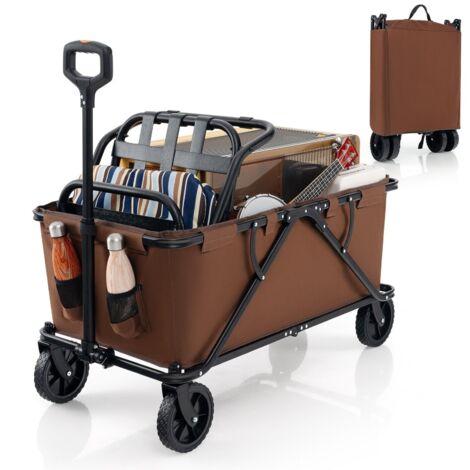 Collapsible Foldable Wagon Heavy-Duty Wagon Cart w/ Adjustable Handlebar