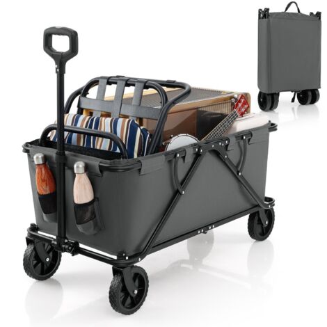 Collapsible Foldable Wagon Heavy-Duty Wagon Cart w/ Adjustable Handlebar