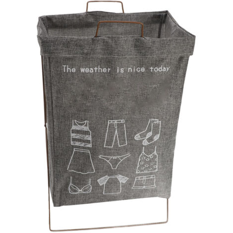 Collapsible Metal X Frame Laundry Hamper Waterproof Multifunctional Foldable Laundry Basket with Bag for Dorm Apartment Grey L