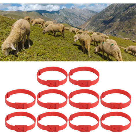 Collar ajustable de PU de 23 pulgadas para animales de granja como cabras, vacas, caballos y ovejas, color rojo (10 unidades)