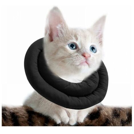 Collar ajustable negro para gatos, collar de recuperación suave para gatos, collar de protección para mascotas después de la cirugía, talla S (25 cm)