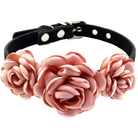 Collar ajustable para perro, gato y gato con diseño de flores - Talla S: 22-28 cm - Rosa nude