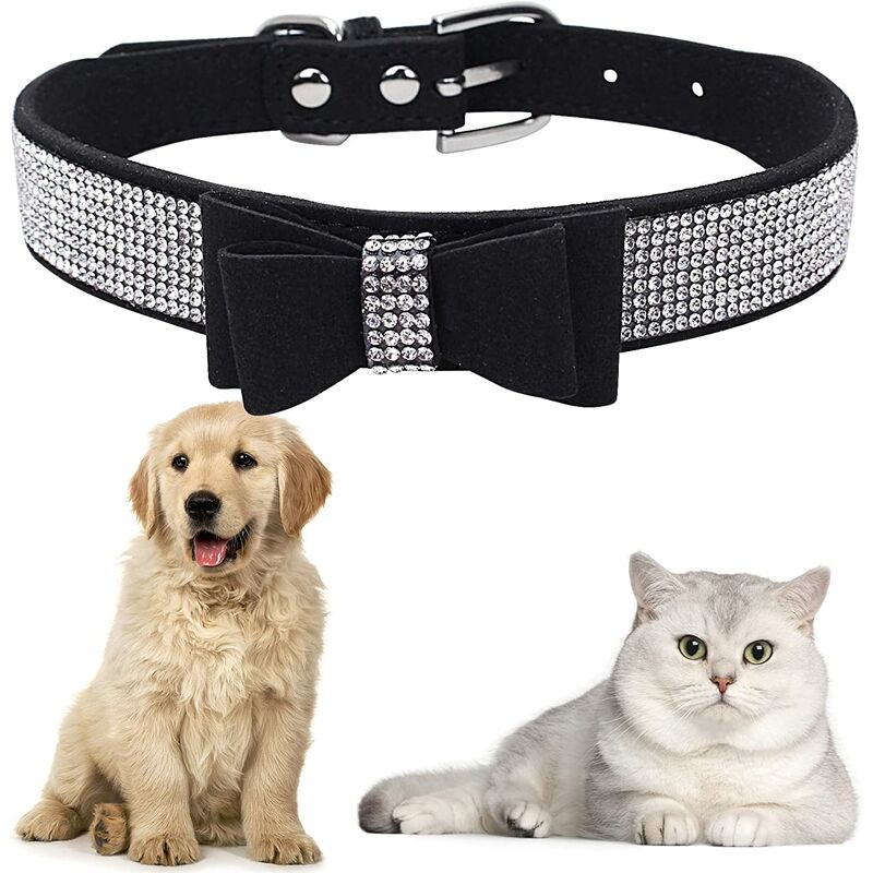 Collar Ajustable Para Perros Y Gatos Con Pajarita De Microfibra De Doble Capa De Diamantes De Imitación Para Cachorros Y Gatos Pequeños Y Medianos,