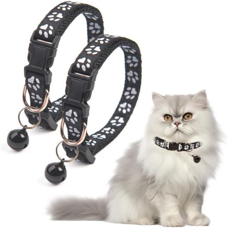 Collar antiestrangulamiento para gatos, 2 unidades, ajustable, reflectante, con cascabel y hebilla de seguridad, 19-32 cm, color negro