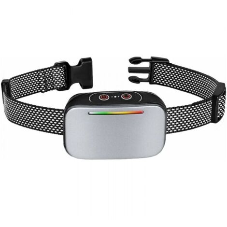 Collar antiladridos automático plateado para perros, control inteligente antiladridos, recargable, modo de vibración, sonido y descarga estática, resistencia al agua IP67, indicador LED