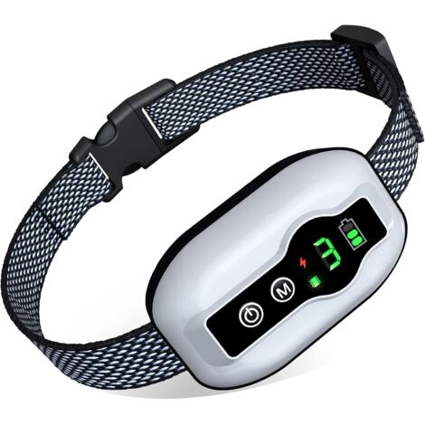 Collar antiladridos para mascotas, collar electrónico antiladridos resistente al agua para perros grandes, medianos y pequeños, 5 niveles de sensibilidad ajustables (blanco)