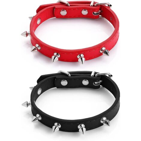 Collar con púas para perros y gatos, 2 piezas de cuero sintético suave, ajustable, con remaches para cachorros, con tachuelas para niños, niñas, gatos y cachorros, talla S