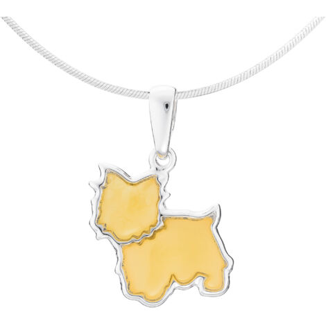 Collar corto de plata para perro con 谩mbar amarillo West Terrier Plata 80 cm