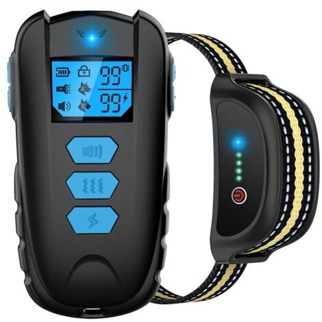 Collar de adiestramiento eléctrico para perros, linterna, sonido, vibración/descarga, resistente al agua, 500 m, azul