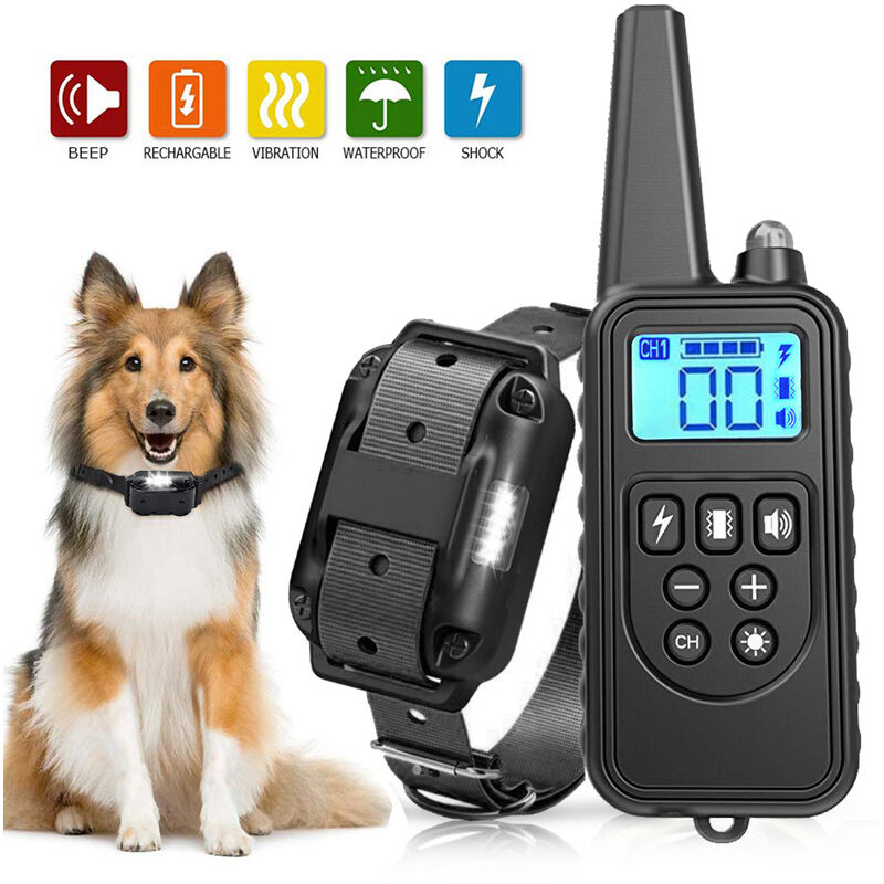 

Collar de adiestramiento para perros, collar de choque para perros, con alcance remoto de 800 metros,Negro,1 cuello