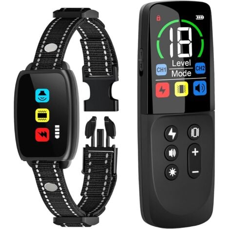 CYSLMUK Collar de adiestramiento para perros, collar eléctrico con pantalla LCD a color y control remoto, 3 modos de entrenamiento, resistente al agua IP67, compatible con perros de 8 a 120 libras.