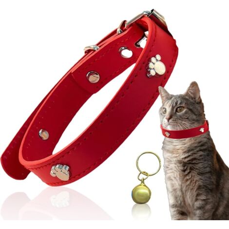 Collar de cuero para gatos, collar para gatitos, collar antiestrangulamiento, collar ajustable con hebilla de metal y cascabel.