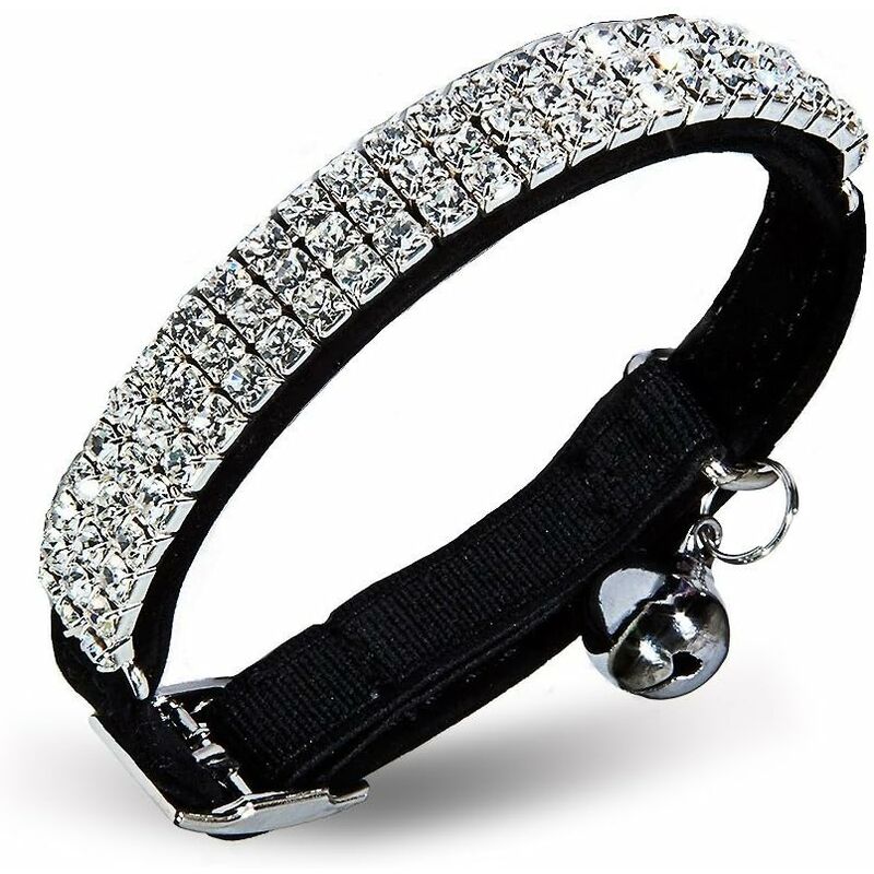 

Collar de gato ajustable de terciopelo suave con pedrería y cascabeles