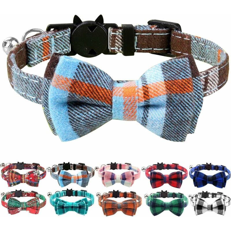 

Collar de gato con campana y pajarita, collar de gato anti estrangulamiento, collares de seguridad ajustables para gatitos y gatos, 1 paquete, azul