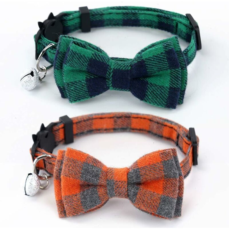 

Collar de gato Breakaway con pajarita y campana para gatos y algunos cachorros, ajustable de 7.8-10.5 pulgadas, juego de 2 （Verde y Naranja）